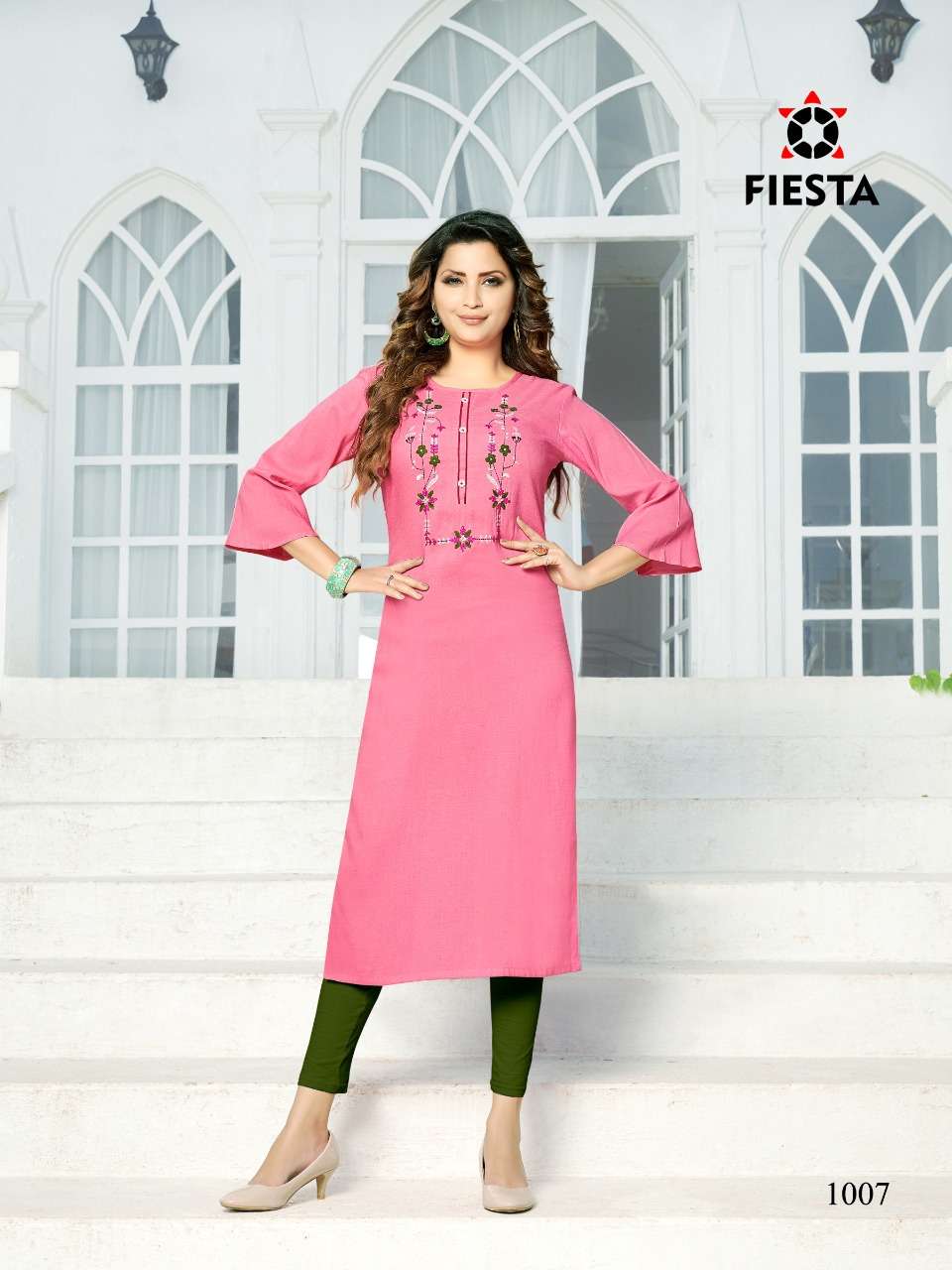 FASHION WORLD BY FIESTA 1001 TO 1008 SERIES BEAUTIFUL STYLISH FANCY COLORFUL CASUAL WEAR & ETHNIC WEAR RAYON SLUB PRINT KURTIS AT WHOLESALE PRICE